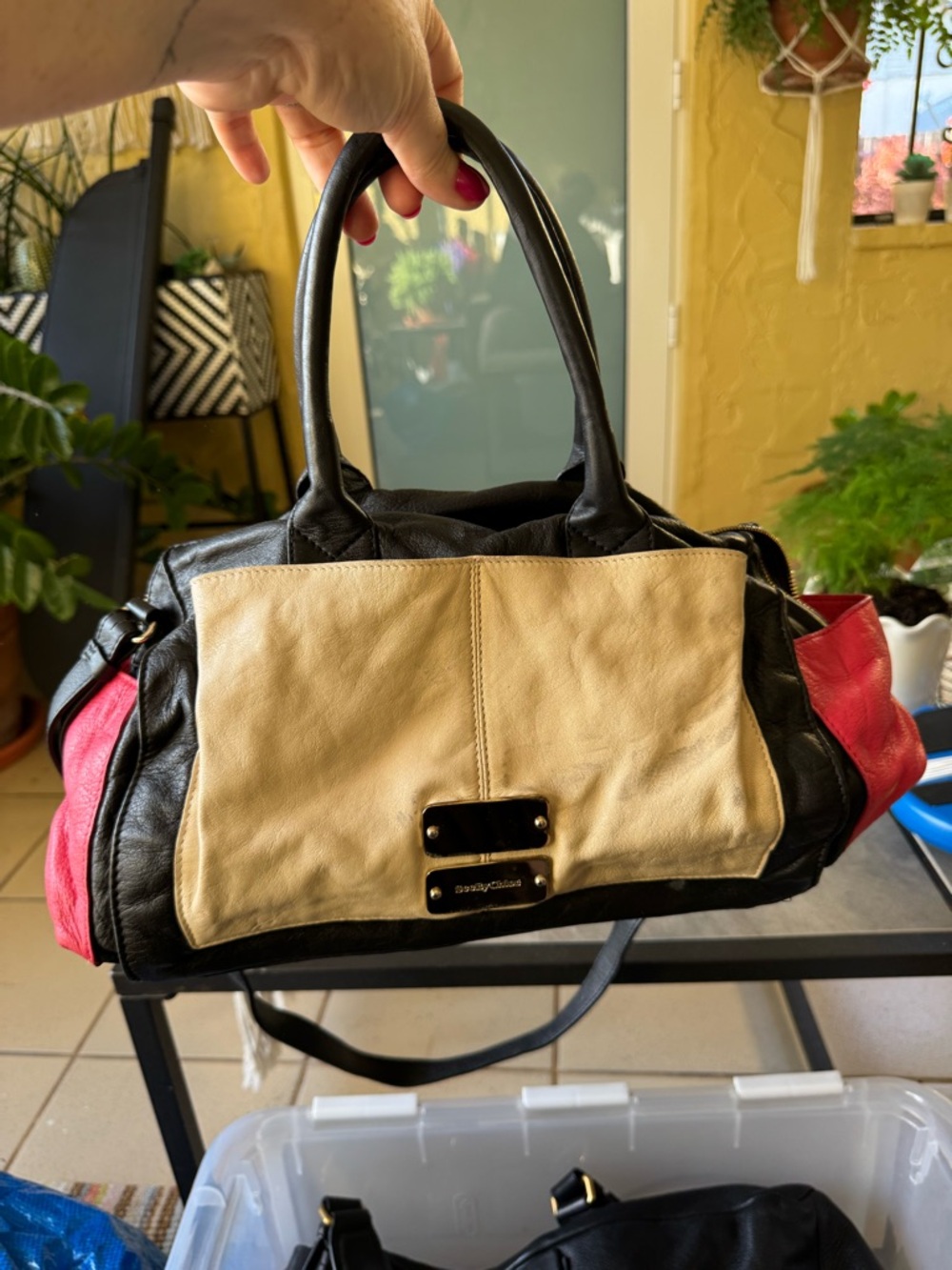 See By Chloe Tri-Color Leather Satchel in Black, Cream & Pink